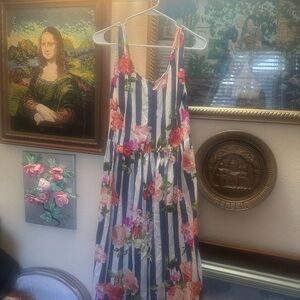 Elegant Floral Maxi Dress with Stripes